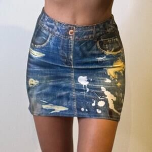 Blue Printed Mini Skirt